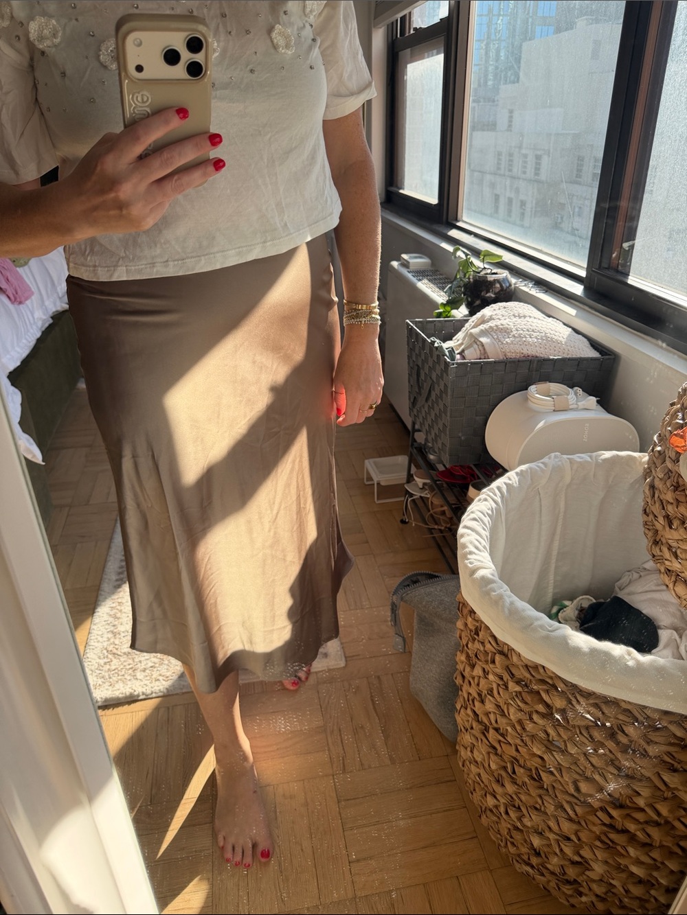J. Crew Taupe Satin Bias Midi Skirt